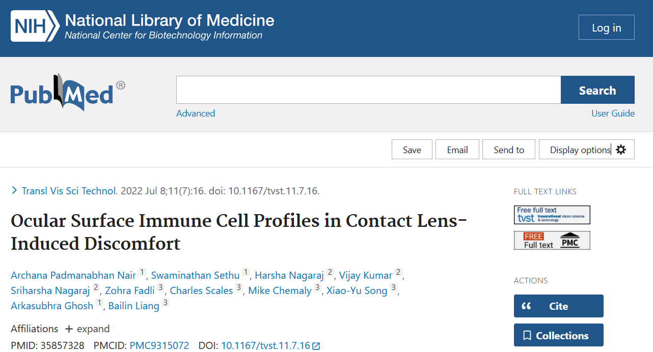 Ocular Surface Immune Cell Profiles in Contact Lens-Induced Discomfort